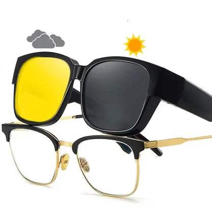 Photochromic Night Vision Glasses Fit Over Sunglasses UV Protection Night Driving