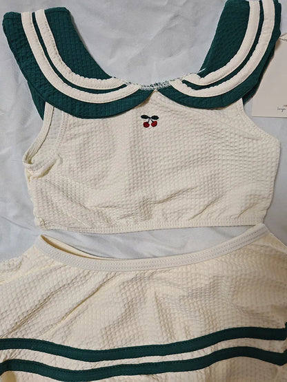 Blødt unisex baby badetøj sæt - klassisk sømand-stil heldragt, top, nederdel og romper, nylon, sommerstranddage