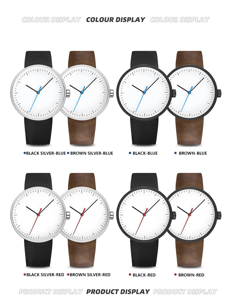 Classic unisex quartz wristwatch – leather strap, round dial, minimalist everyday timepiece