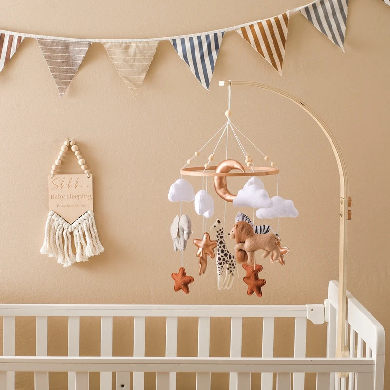 Wooden Felt Animal Crib Mobile With Soothing Calming Music