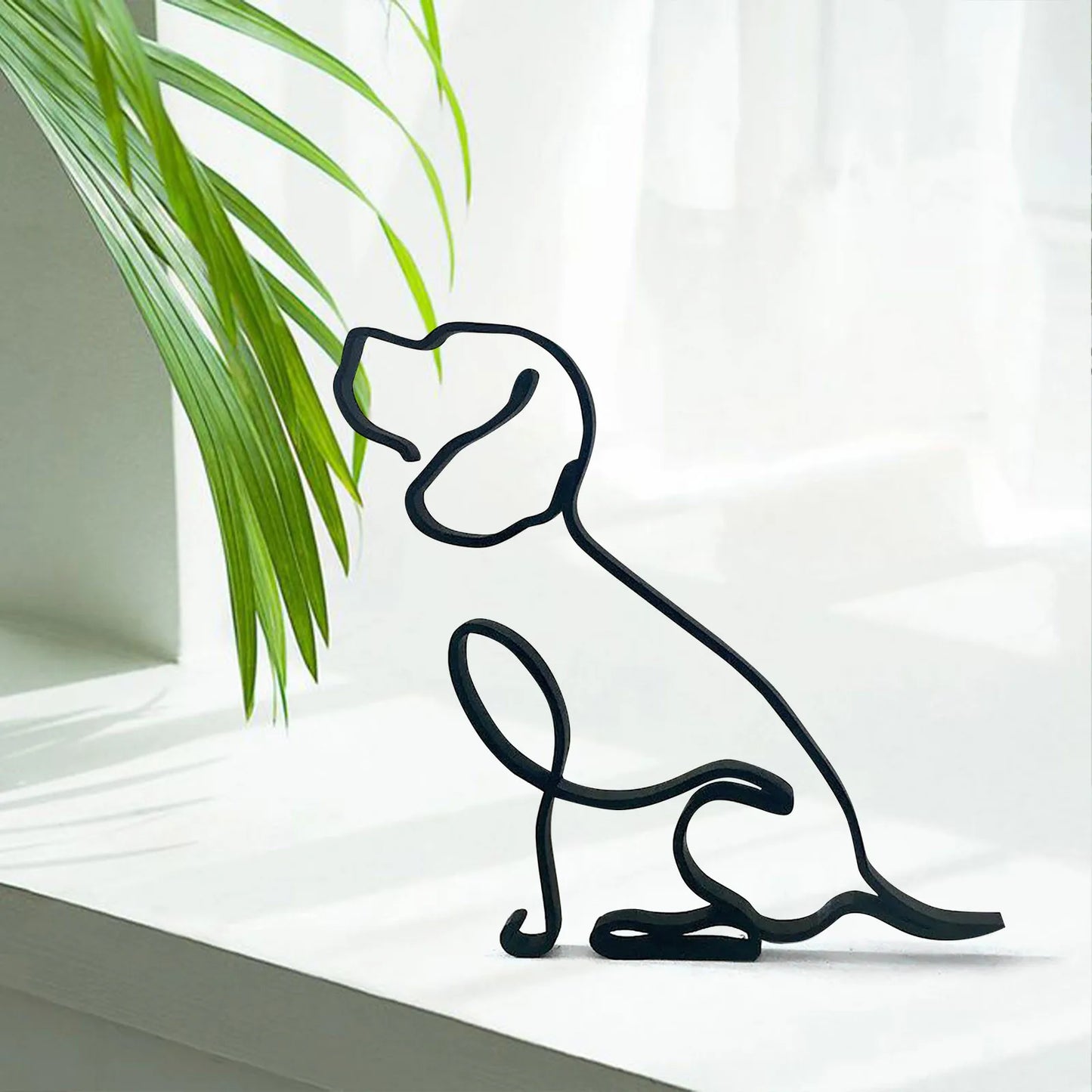 Minimalist Metal Dog Sculpture - Unique Home Office Decor, Modern Art Figurine