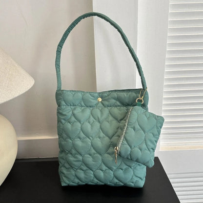 Cozy women's quilted tote – padded square shoulder bag, polyester, casual everyday