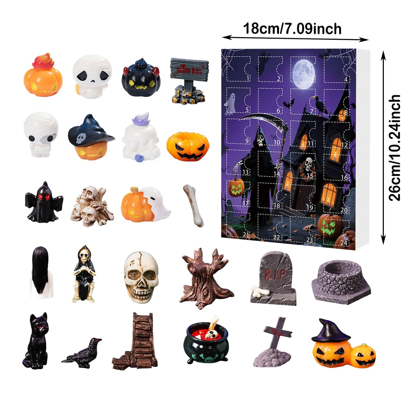 Calendario de Adviento de Halloween 24 Cuenta Regresiva con Mini Figuras