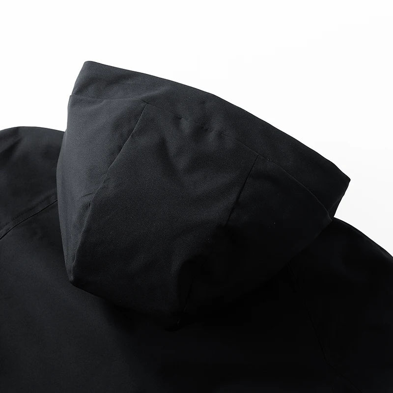 Waterproof Relaxed Men's Jacket - Hooded Polyester, Camping