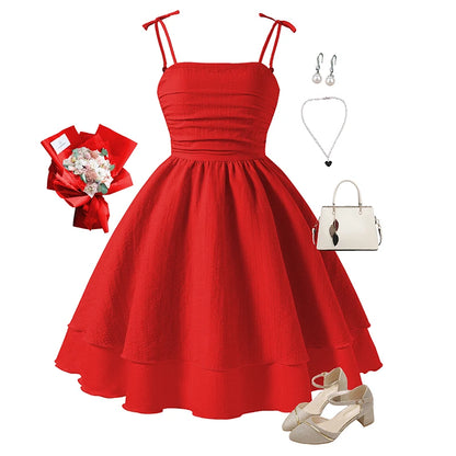 Soft Girls' Princess Dress - Tiered Sling Dress, Flattering, Polyester, For Birthday Party