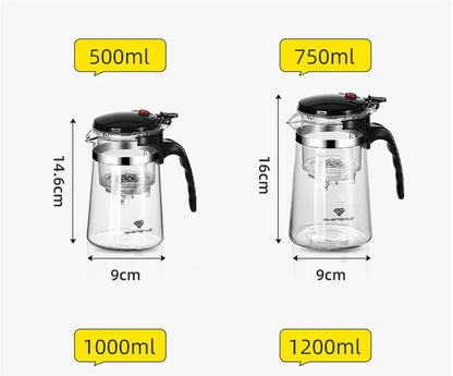 Heat Resistant Glass Teapot With One Click Filter Tea Maker
