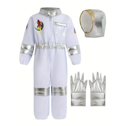 Kids NASA Astronaut White Space Suit Jumpsuit Halloween Cosplay Costume Set with Gloves and Hat 2026