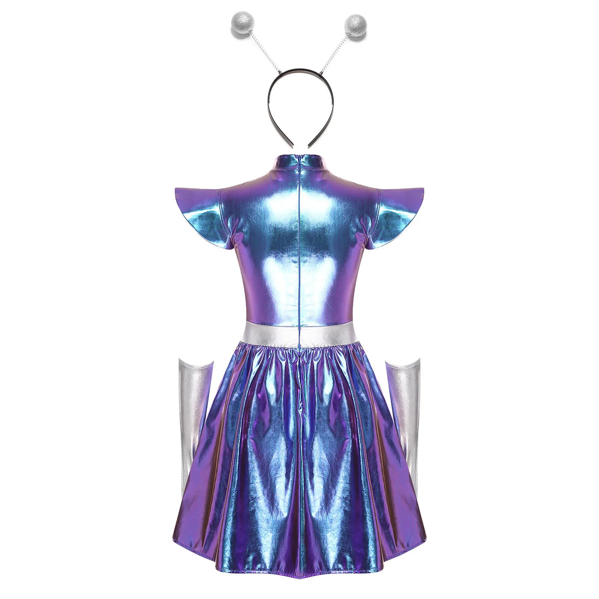 Zilverkleurige metallic astronauten-alien-tutu-jurk voor vrouwen, cosplayruimtecadetromper, Halloweenfeestjurk 2026