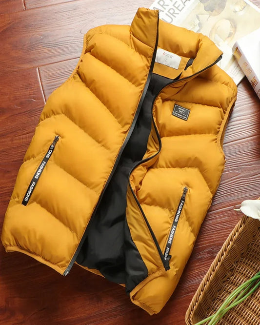 Warm Men’s Puffer Vest - Short Quilted, Polyester, Winter