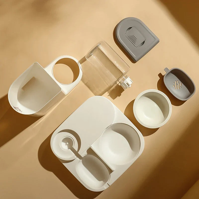 Alimentador automático para mascotas con dispensador de comida y agua por gravedad, sin baterías, manos libres, caída 2025, fácil de limpiar