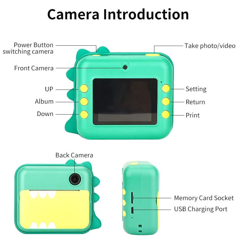 Children's Instant Photo Camera with Thermal Printing 1080P Digital Camera for Creative Kids' Gift