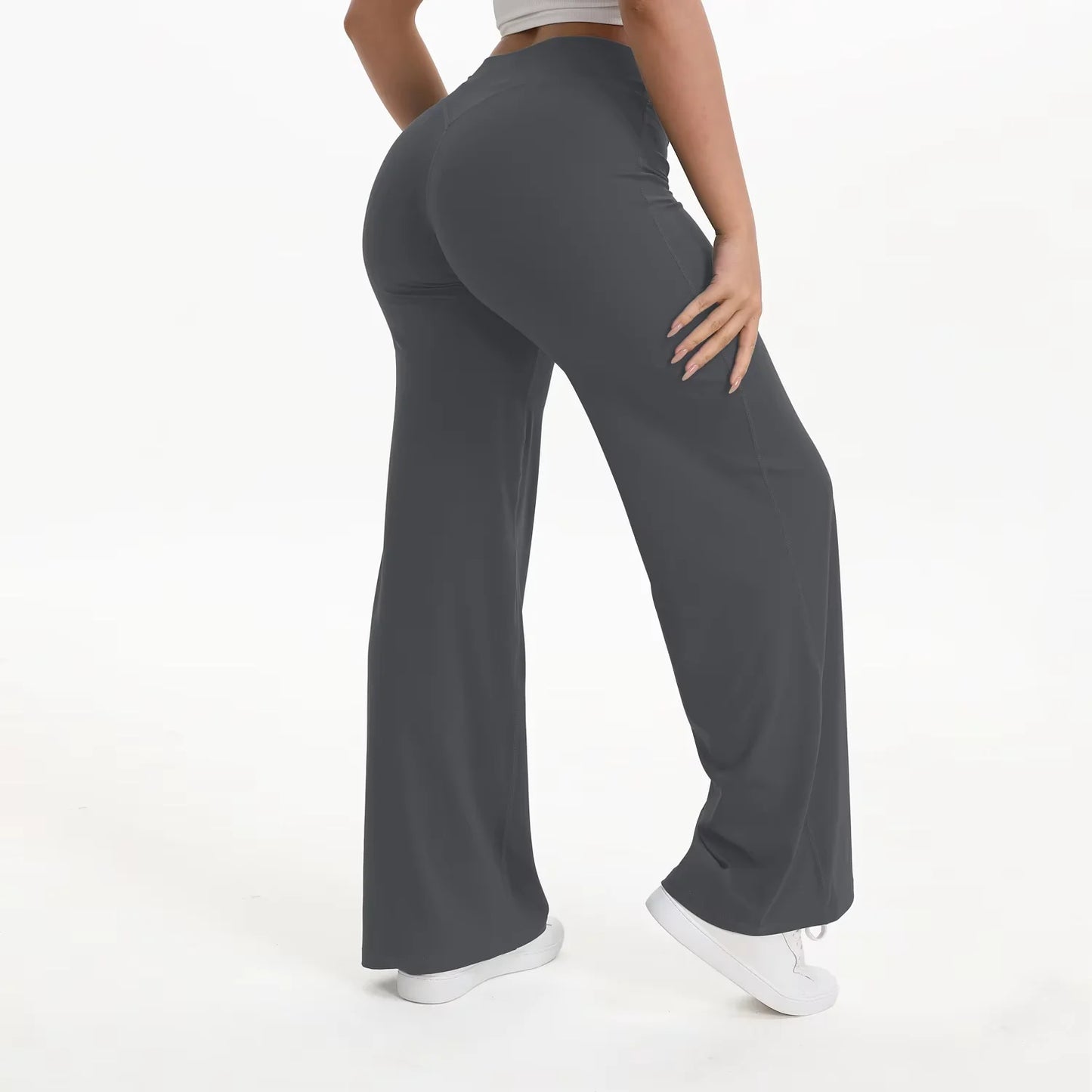 Zachte en flatterende dames yogabroek - midtaille rechte pijp, nylon/elastaan mix, voor sportschool en pilates