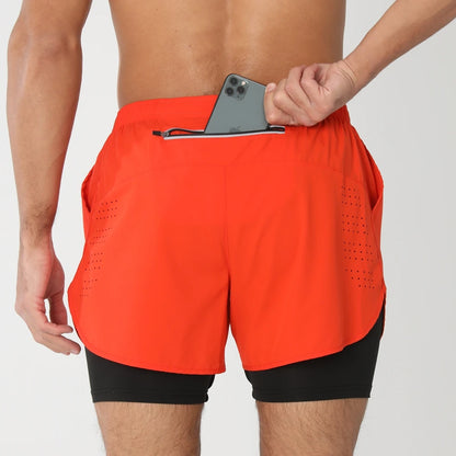 Quick-dry men's 2-in-1 running shorts - lightweight lined, polyester, for gym and summer training