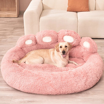 Hundebett Plüsch Rund Sofa Stil Bett Für Haustiere, Herbst 2025 Gemütliches Waschbares Plüschbett Mit Pfoten-Rückenlehnenunterstützung