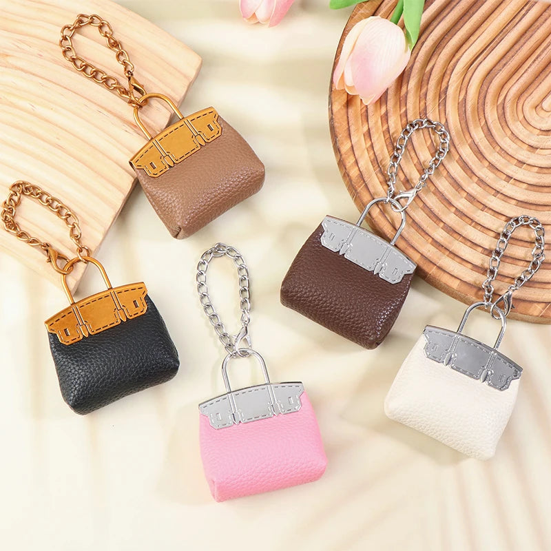 1+1 Free Birkin Inspired Mini Hand Bag - Small Bag Charm Keychain with Metal Chain