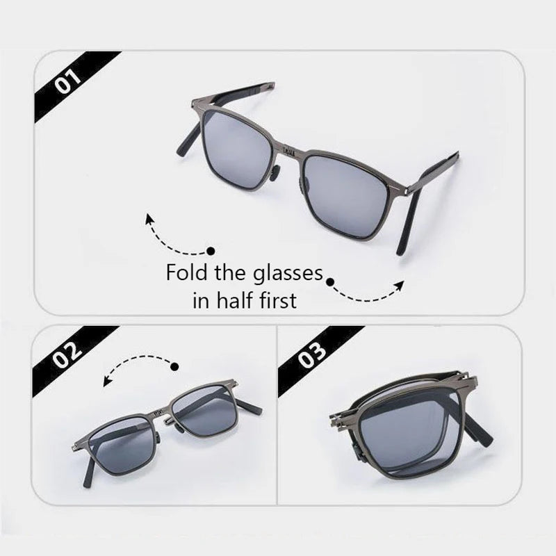 Polarisierte faltbare Sonnenbrille Ultraleichter Edelstahl Retro quadratischer Rahmen Sommer 2026 Reise-Essential