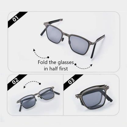 Polarisierte faltbare Sonnenbrille Ultraleichter Edelstahl Retro quadratischer Rahmen Sommer 2026 Reise-Essential