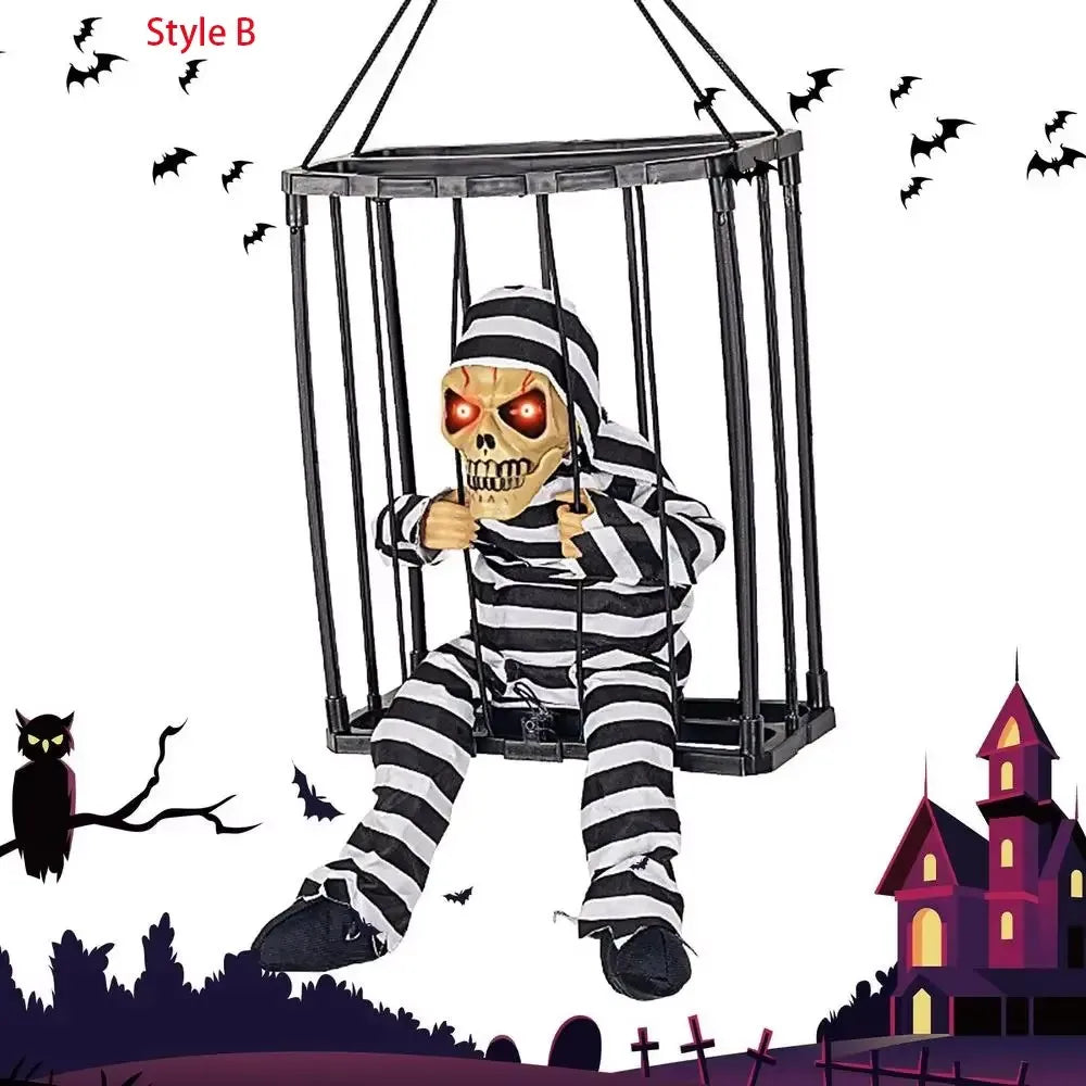 Schreeuwend skelet in gevangeniskooi, Halloween-decoratieaccessoire, angstaanjagend spookhuisdecor van acryl 2026