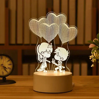 3D Romantische LED Nachtlamp - Kinderkamer Decor, Een Uniek Valentijnsdag Cadeau voor Bruiloften
