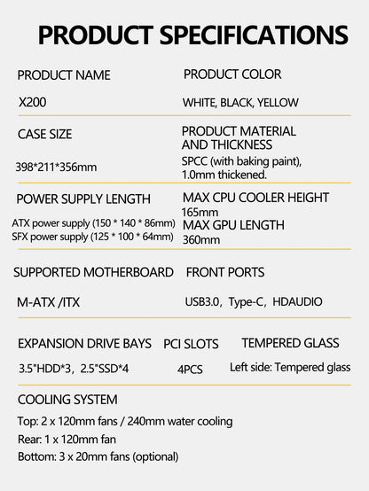 Boîtier Mini ITX Verre Latéral Refroidissement Liquide 240mm Portable