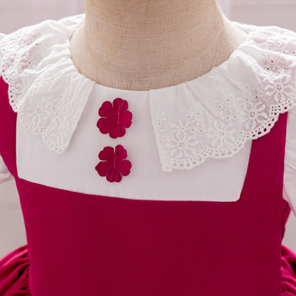 Vestito morbido e lusinghiero per bambina - stile grembiule con pizzo, lunghezza al ginocchio, poliestere, viscosa, festa di compleanno