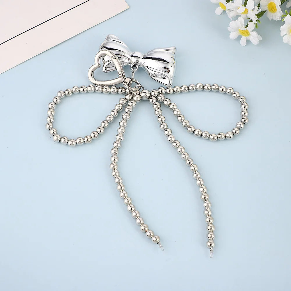 Beaded Pearl Bow Keychain Y2K Bag Charm Cute Gift Accessory