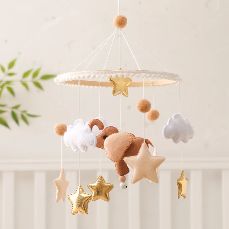 Wooden Felt Animal Crib Mobile With Soothing Calming Music