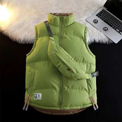 Warm Relaxed Men Puffer Vest - Stand Collar Quilted Autumn
