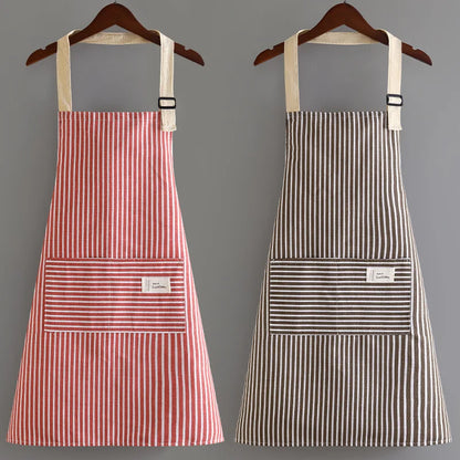 Kitchen Apron Cotton Linen Japanese Striped Apron Fall 2025 Breathable Large Pocket Eco Friendly Cooking