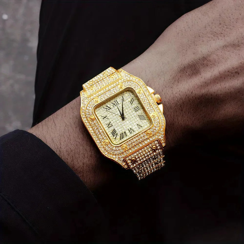 Goldene Uhr Strass Armband Unisex Armbanduhr Feiertag 2025 Funkelnd Quarz Statement Geschenk