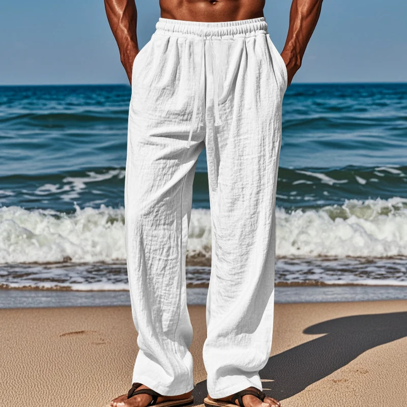 Drawstring Casual Beach Trousers - Loose Comfortable Solid Color Pants for Summer