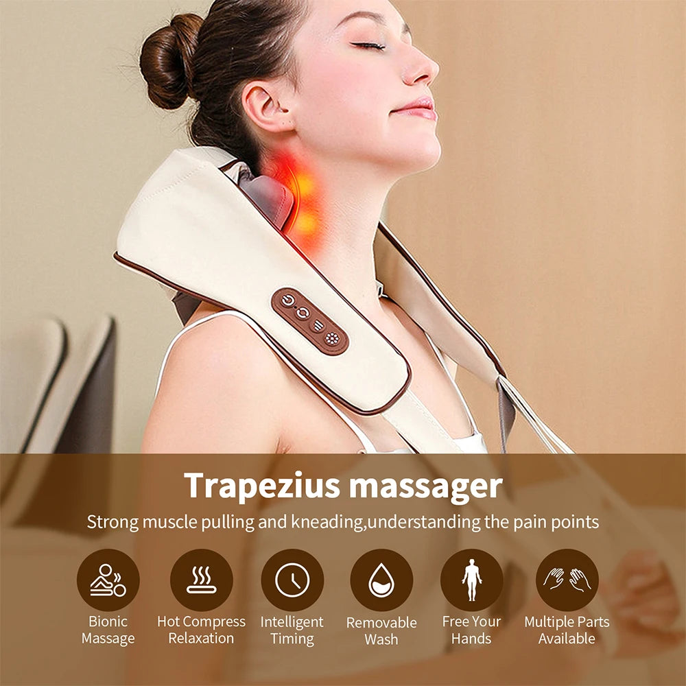 Wireless 20W Neck and Shoulder Massager - 6-Head Kneading for Ultimate Relaxation