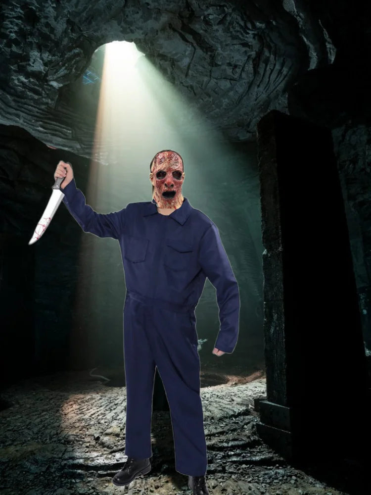 Bloedige slagersmasker van latex met horrortrauma en uitlopende bloeddetails voor volwassenen, Halloween 2026