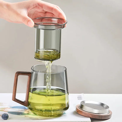 Glass Tea Cup With Wood Handle Heat Resistant Puer Filter Mug Kung Fu Tea Set Fall 2025 Easy Brewing