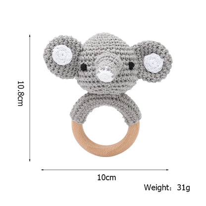 Wooden Crochet Animal Teether Rattle Newborn Sensory Toys