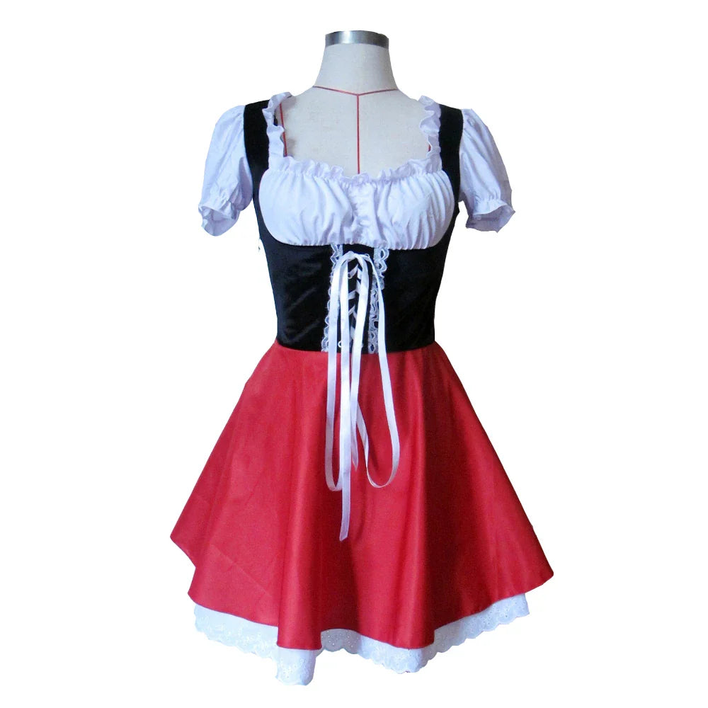 Charming Red Riding Hood Costume for Adults - Hooded Cape and Lace-Up Dress with Petticoat, Perfect for Halloween and Costume Parties