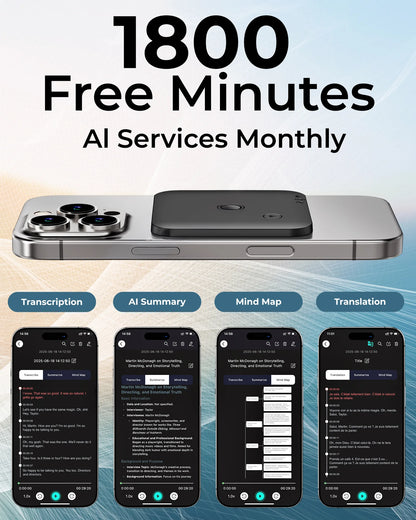 Enregistreur vocal IA 64GB avec transcription et traduction
