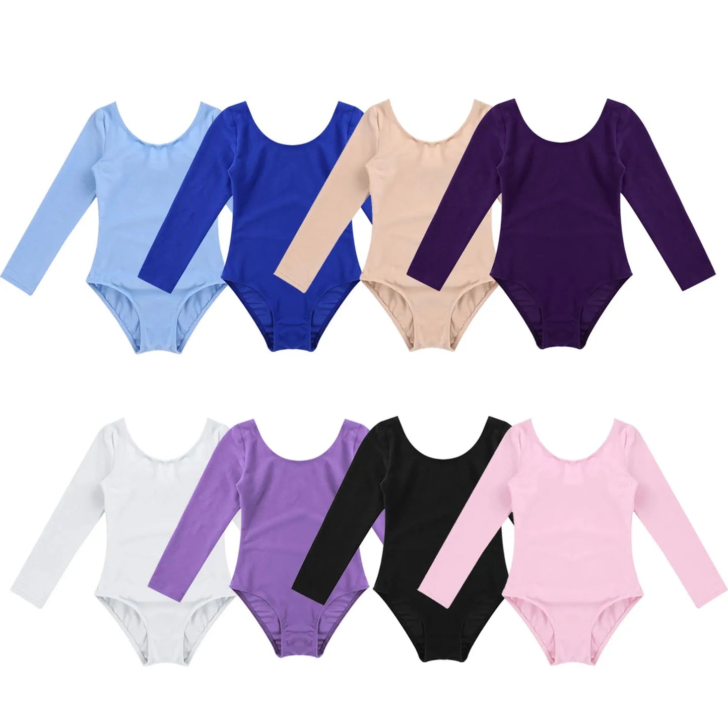 Soft girls' leotards - long sleeve solid color, polyester, for ballet and gymnastics training