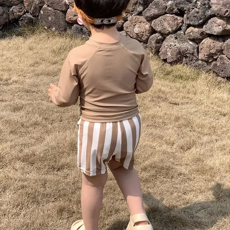 Costume da bagno per neonati maschi a asciugatura rapida - maglia a maniche lunghe e pantaloncini, poliestere, per nuoto