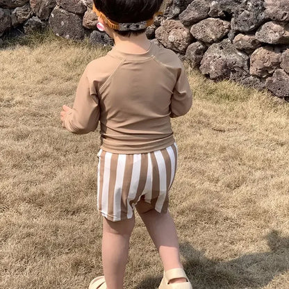 Costume da bagno per neonati maschi a asciugatura rapida - maglia a maniche lunghe e pantaloncini, poliestere, per nuoto