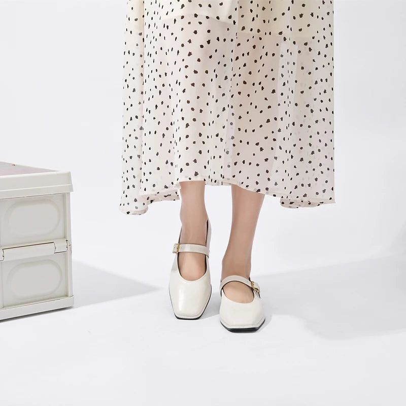 Supportive Women Mary Jane Flats - Square Toe, Leather