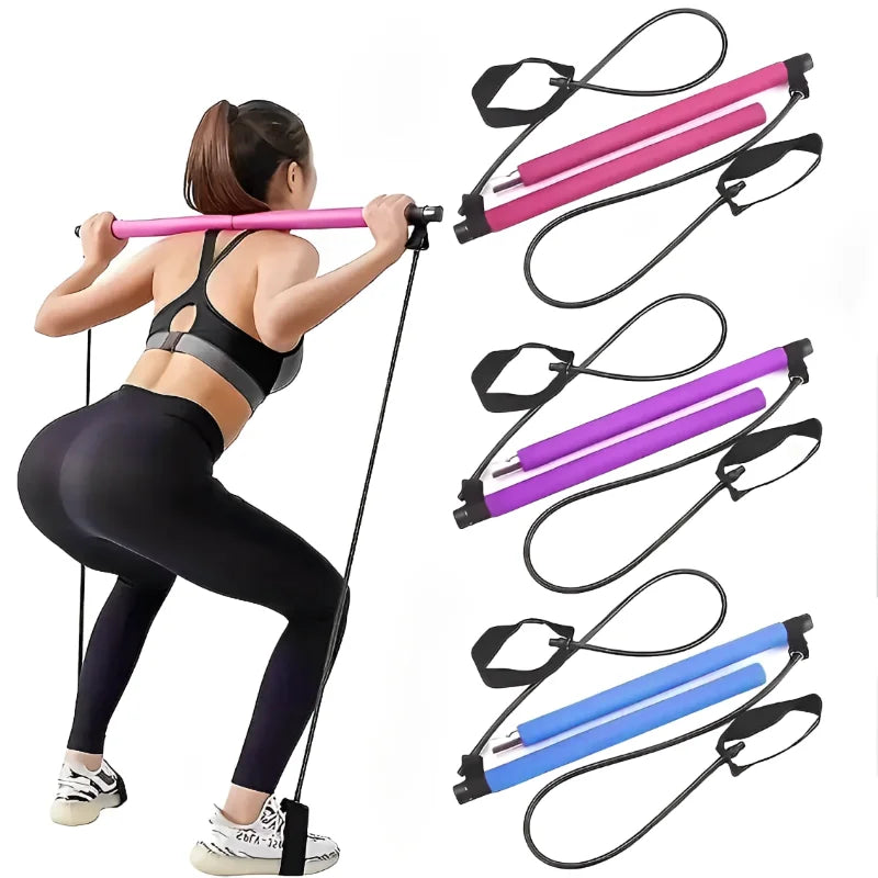 Portable Fitness Equipment Yoga Pilates Bar Stick with Resistance Bands for Home Workouts