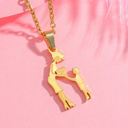 Collana con pendente in acciaio inossidabile argento madre e bambini – Regalo di festa della mamma gioielli in acciaio inossidabile per la famiglia