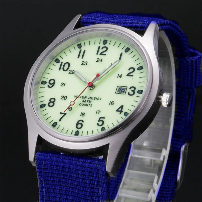 Quartz Field Watch Nylon Strap Military Style Date Luminous