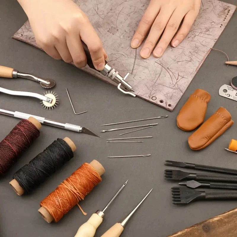 Leder-Nähset All-in-One Lederhandwerkswerkzeug-Set mit Ahlen, Nadeln und Faden, DIY-Geschenkidee