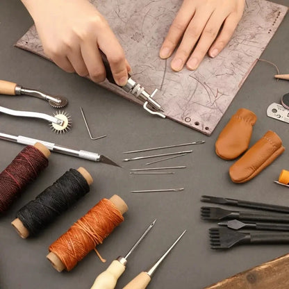 Leder-Nähset All-in-One Lederhandwerkswerkzeug-Set mit Ahlen, Nadeln und Faden, DIY-Geschenkidee