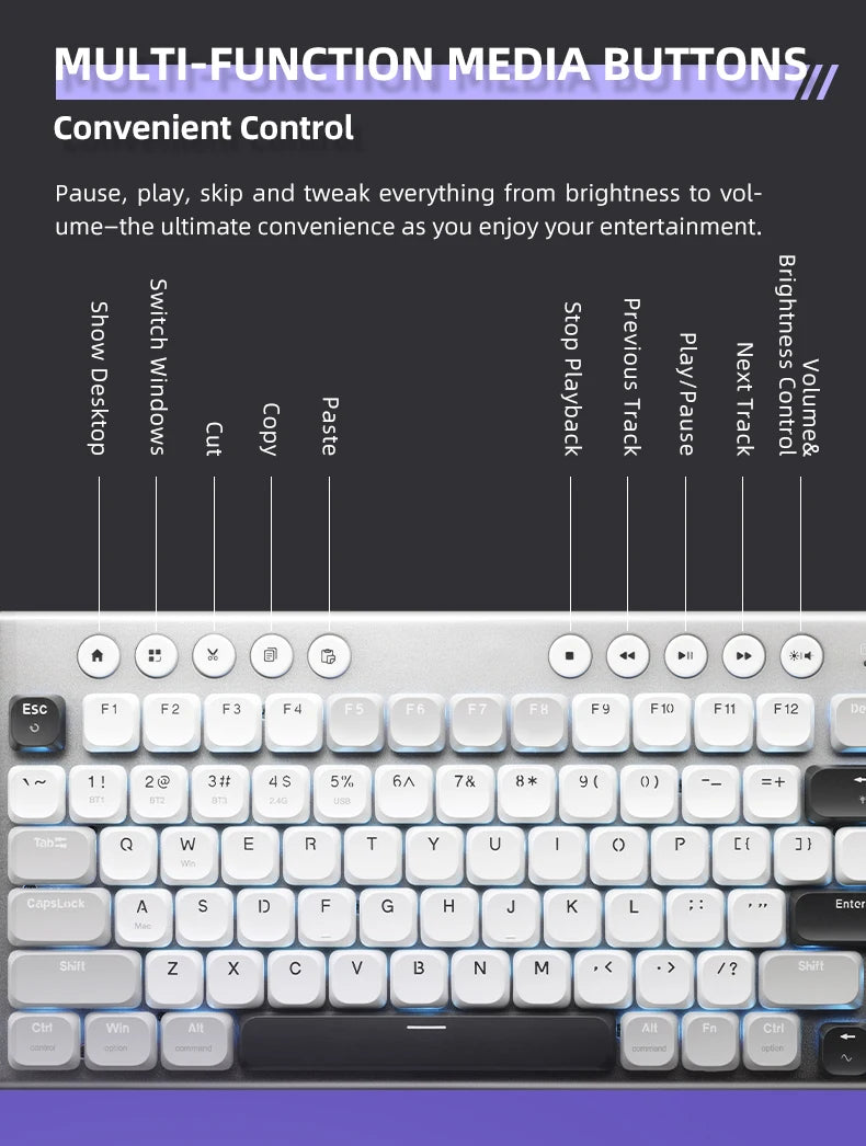 Teclado mecánico inalámbrico de perfil bajo 98 teclas PBT