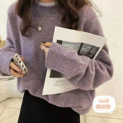 Cozy Oversized Women’s Pullover Sweater - Round Neck Knit
