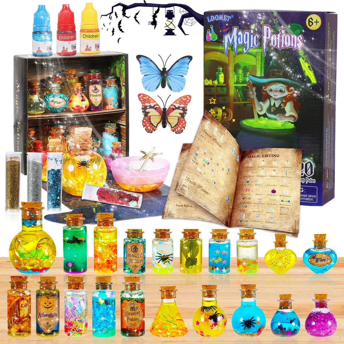 Enchanting DIY Magic Potions Kit for Kids - 24 Bottles, Spell Book & Magical Accessories for Halloween and Christmas Fun