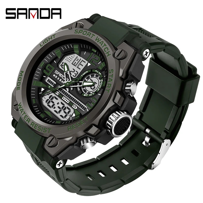 Digital Sports Watch Dual Display LED Military Style Rugged Watch Fall 2026 Water Resistant